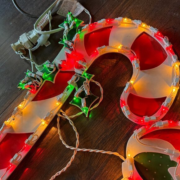 2PC VTG 2000 Impact Plastics Lighted Candy Cane Santa Claus Christmas Decoration - Picture 2 of 16